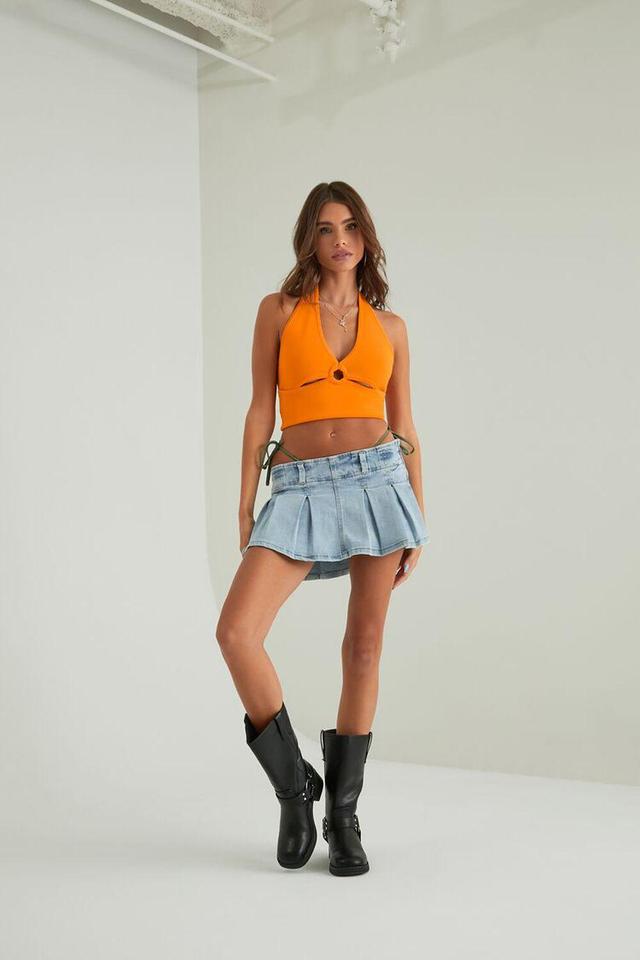 Pleated Denim Mini Skort | Forever 21 Product Image