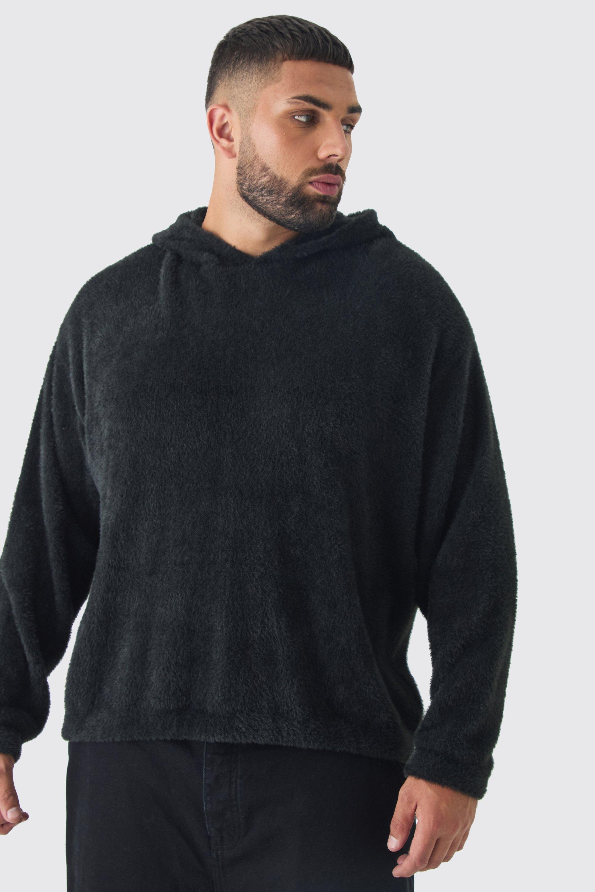 Plus Fluffy Knit Boxy Oversized Hoodie | boohooMAN USA Product Image