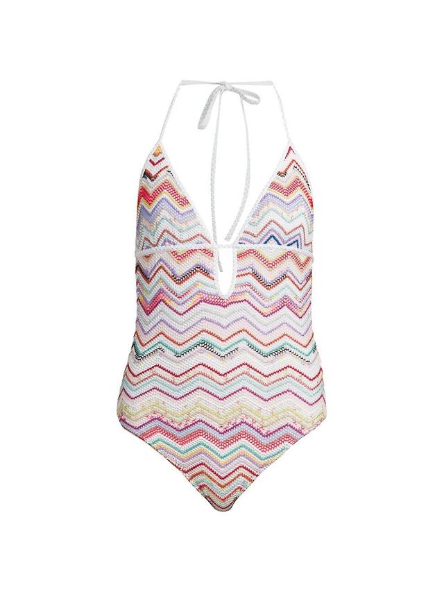 Womens Zigzag Halterneck One-Piece Swimsuit Product Image