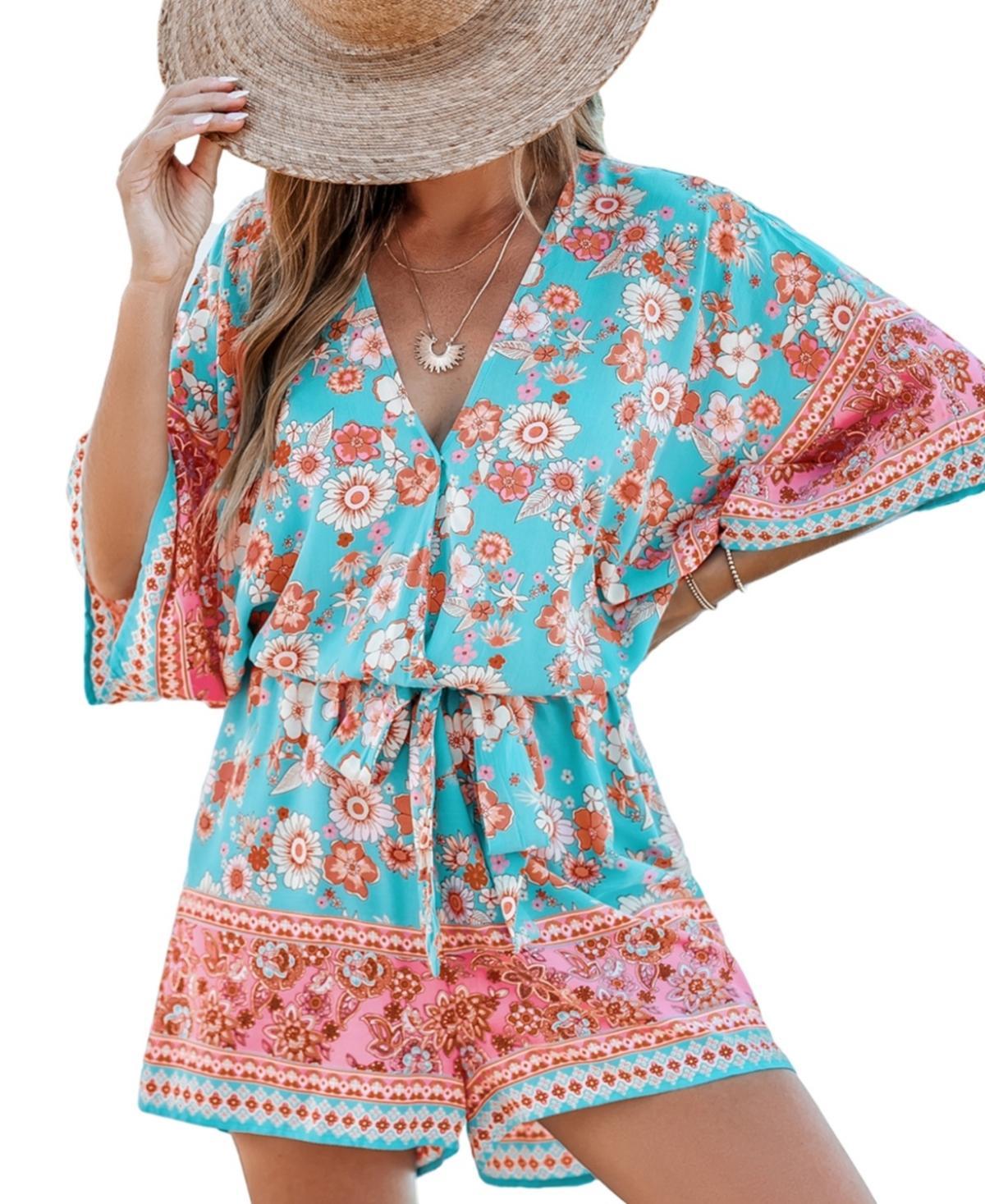 Cupshe Womens Boho Floral V-Neck Straight Leg Romper Product Image