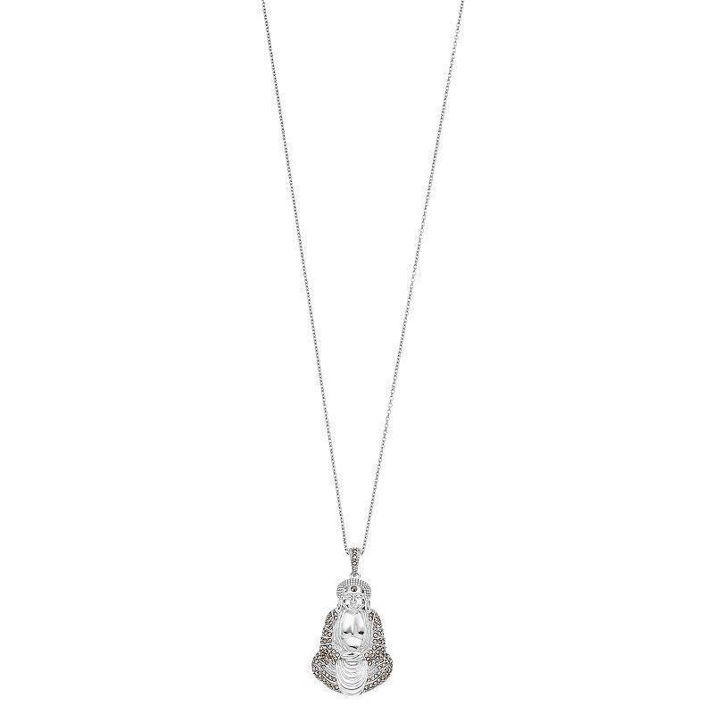 Lavish by TJM Sterling Silver Marcasite Meditating Buddha Pendant Necklace, Womens Product Image