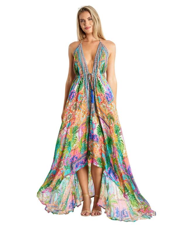 La Moda Clothing Womens Maxi Tropical Print Halterneck Dress Product Image