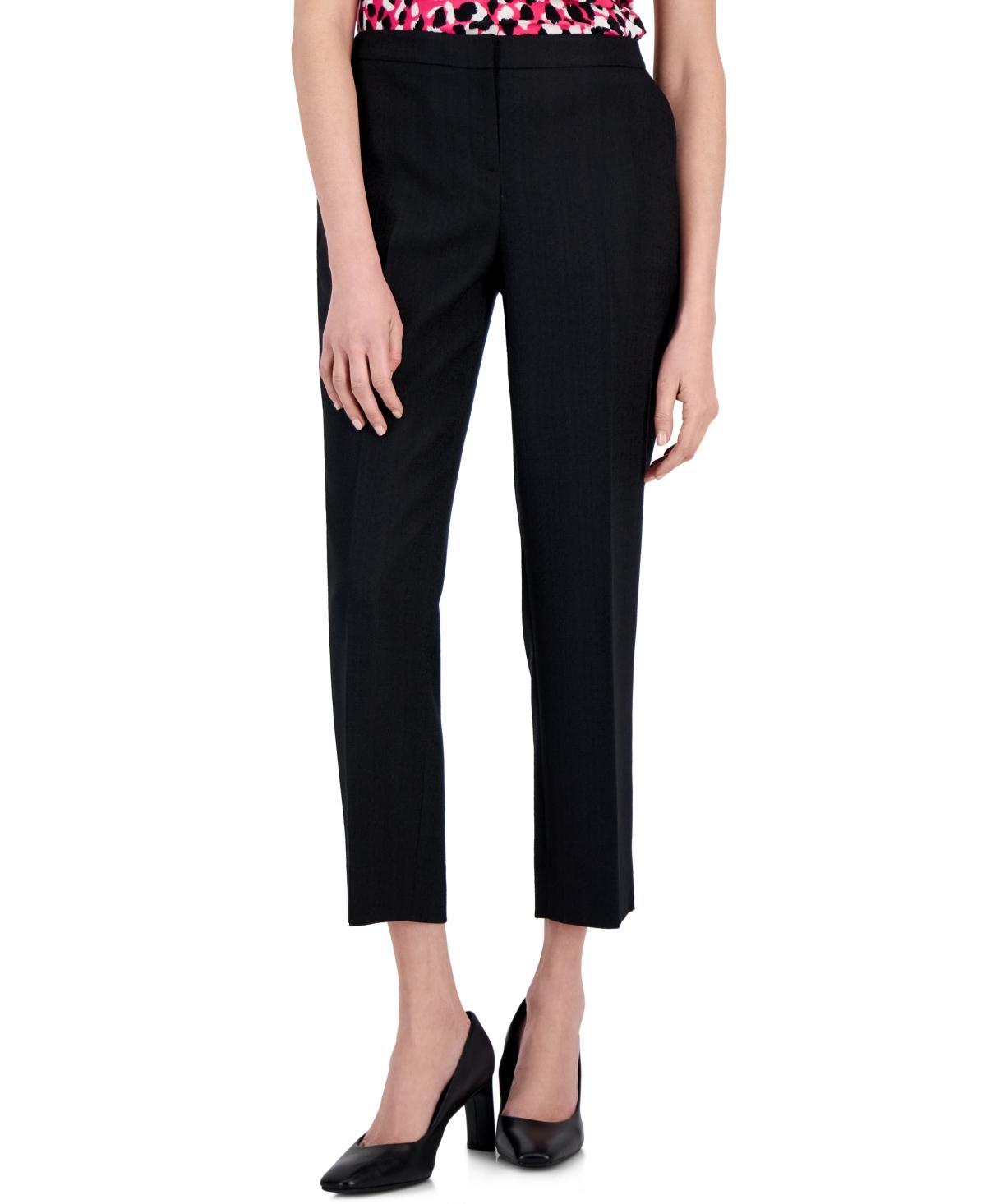 Kasper Womens Textured Straight-Leg Elastic-Waist Ankle Pants Product Image