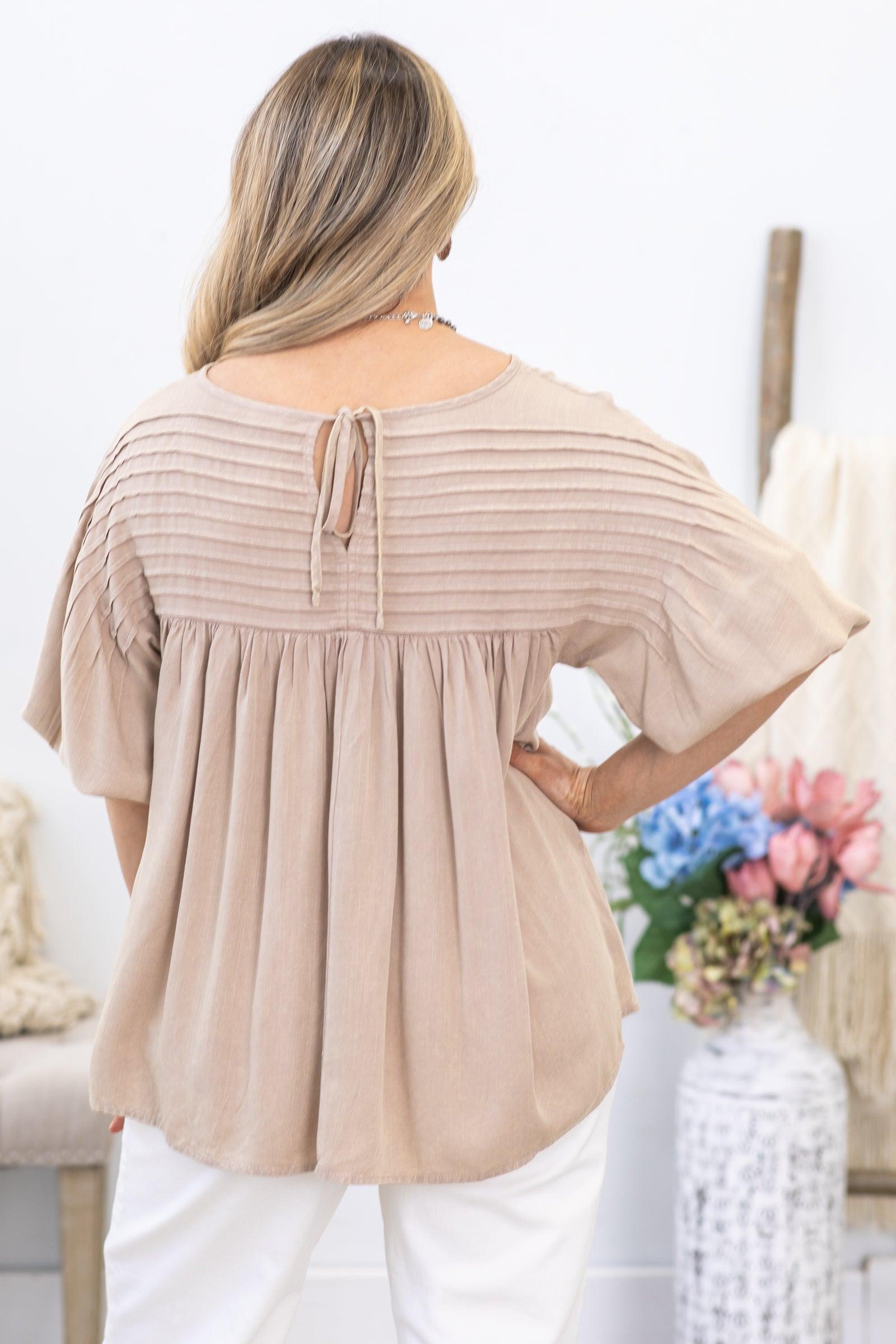 Taupe Pintuck Detail Woven Top Product Image