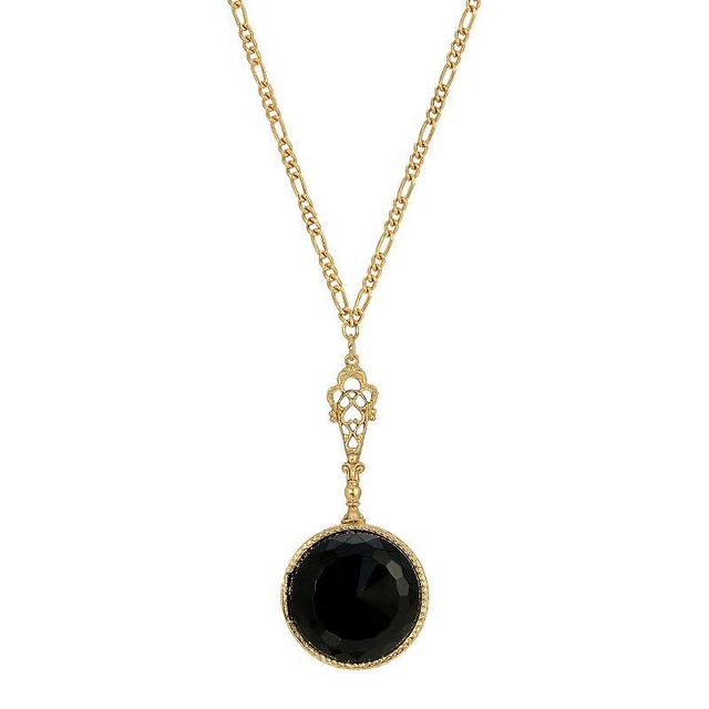 1928 Gold Tone Black Round Pendant Necklace, Womens Product Image