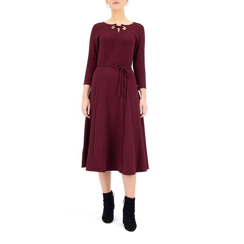 Womens Nina Leonard Grommet-Detail Midi Dress Deep Red Product Image