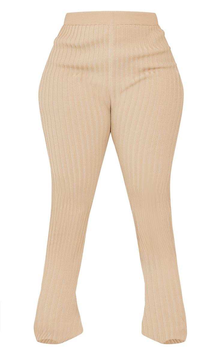 Plus Taupe Two Tone Thick Rib Knit Leggings Product Image