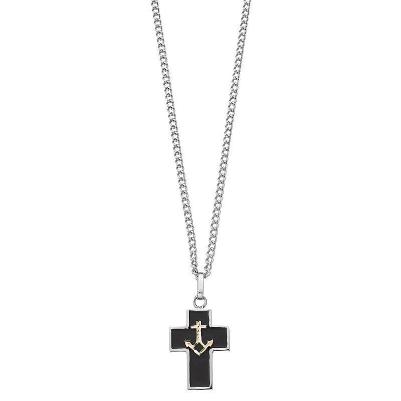 Mens Kristen Kesho 14k Gold & Stainless Steel Enameled Anchor Cross Pendant Necklace Multicolor Product Image