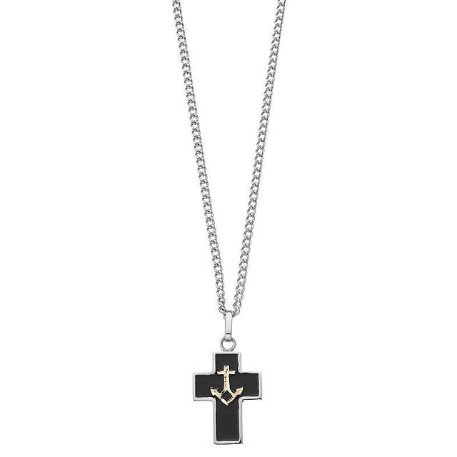 Mens Kristen Kesho 14k Gold & Stainless Steel Enameled Anchor Cross Pendant Necklace Multicolor Product Image