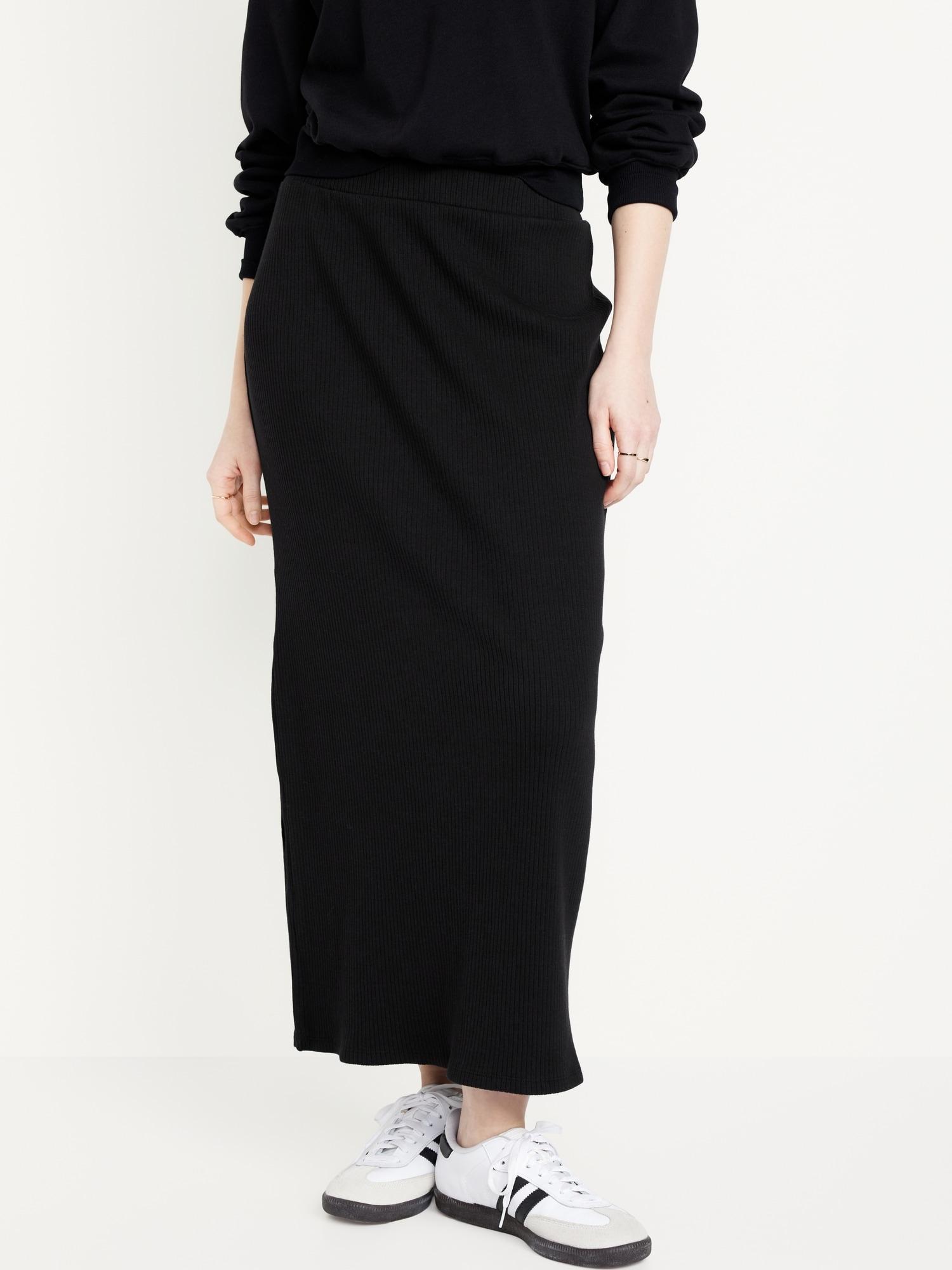 High-Waisted Rib-Knit Maxi Skirt for Women Product Image