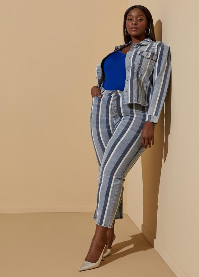 Plus Size Cropped Striped Slim Leg Jeans Ashley Stewart Product Image