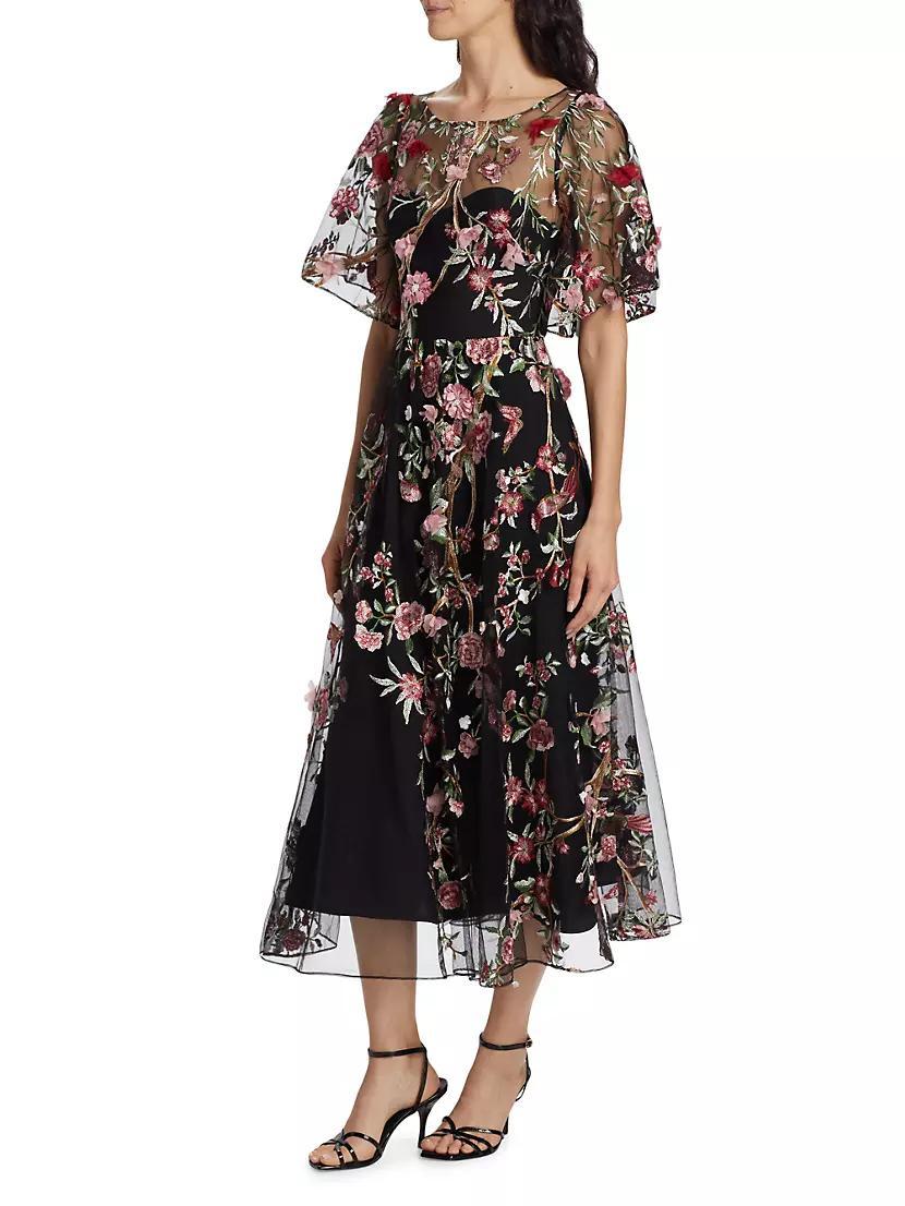 Floral-Embroidered Tulle Cocktail Dress Product Image