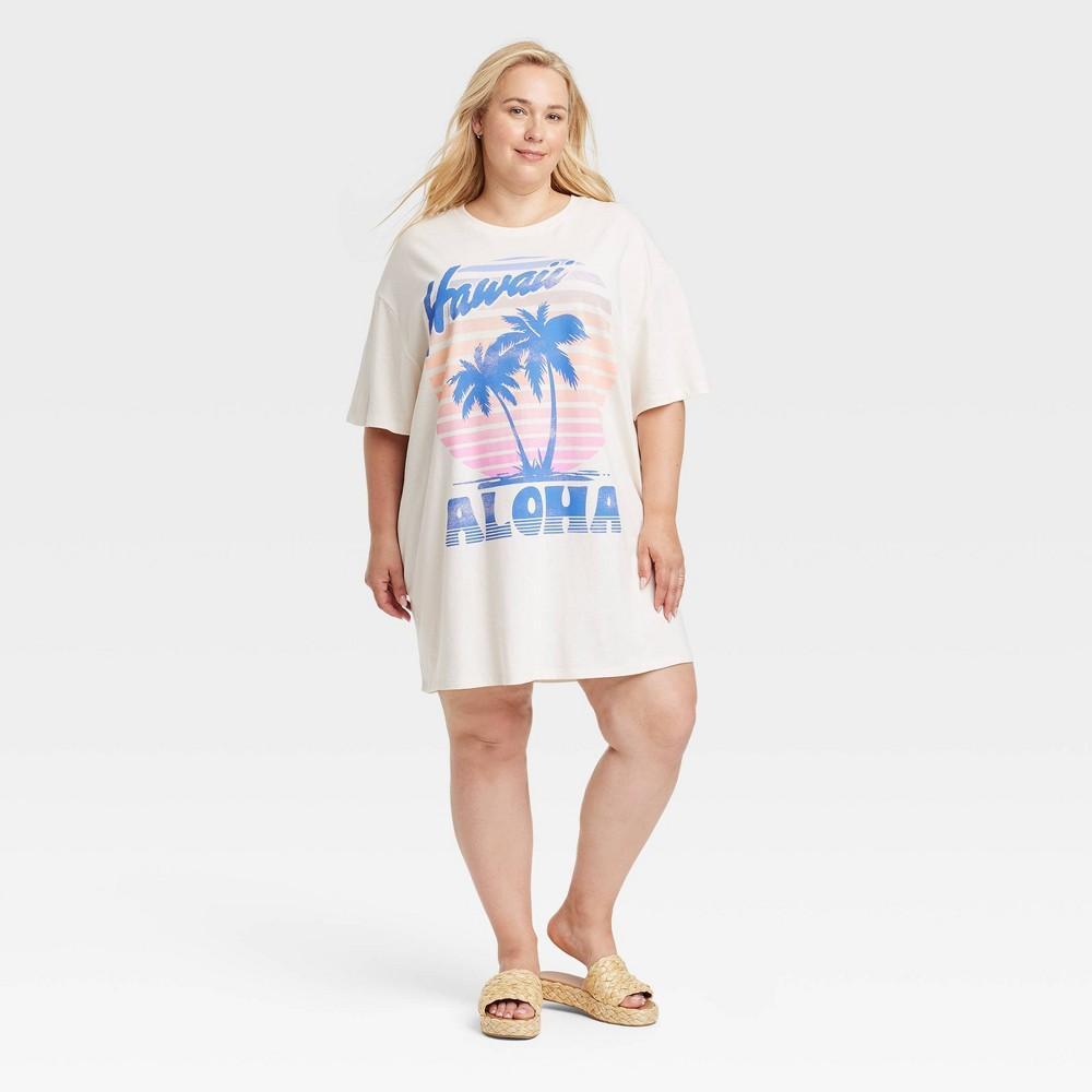 Womens Hawaii Aloha Short Sleeve Graphic T-Shirt Dress - Off-White Product Image