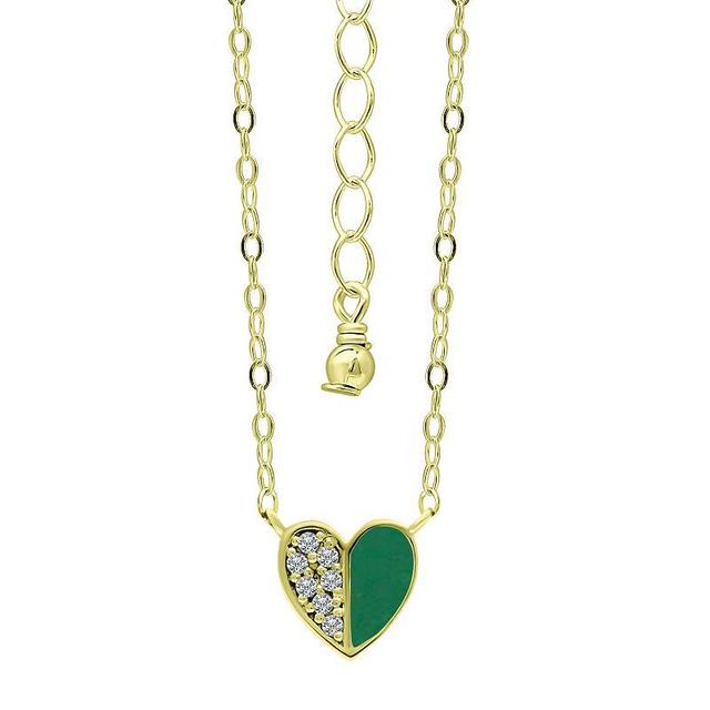 Aleure Precioso Sterling Silver Enamel & Cubic Zirconia Heart Necklace, Womens Green Product Image