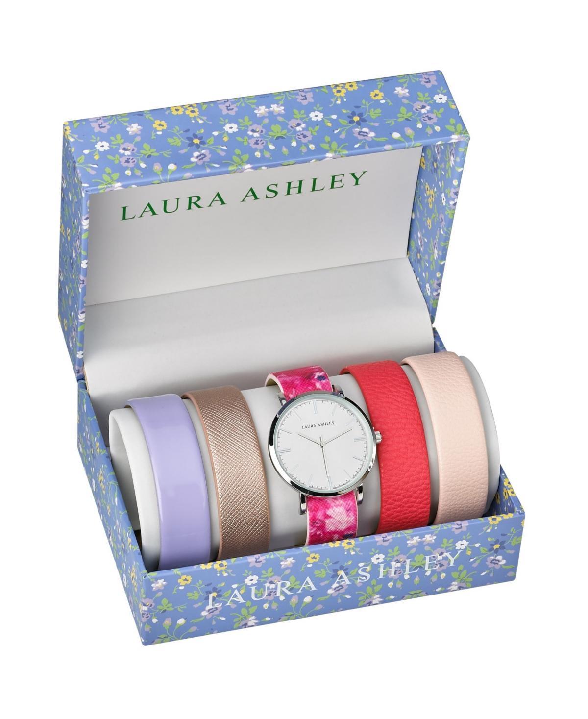 Laura Ashley Silver Slidethrough Interchangeable Sleek Dial Floral Straps Set Watch Product Image