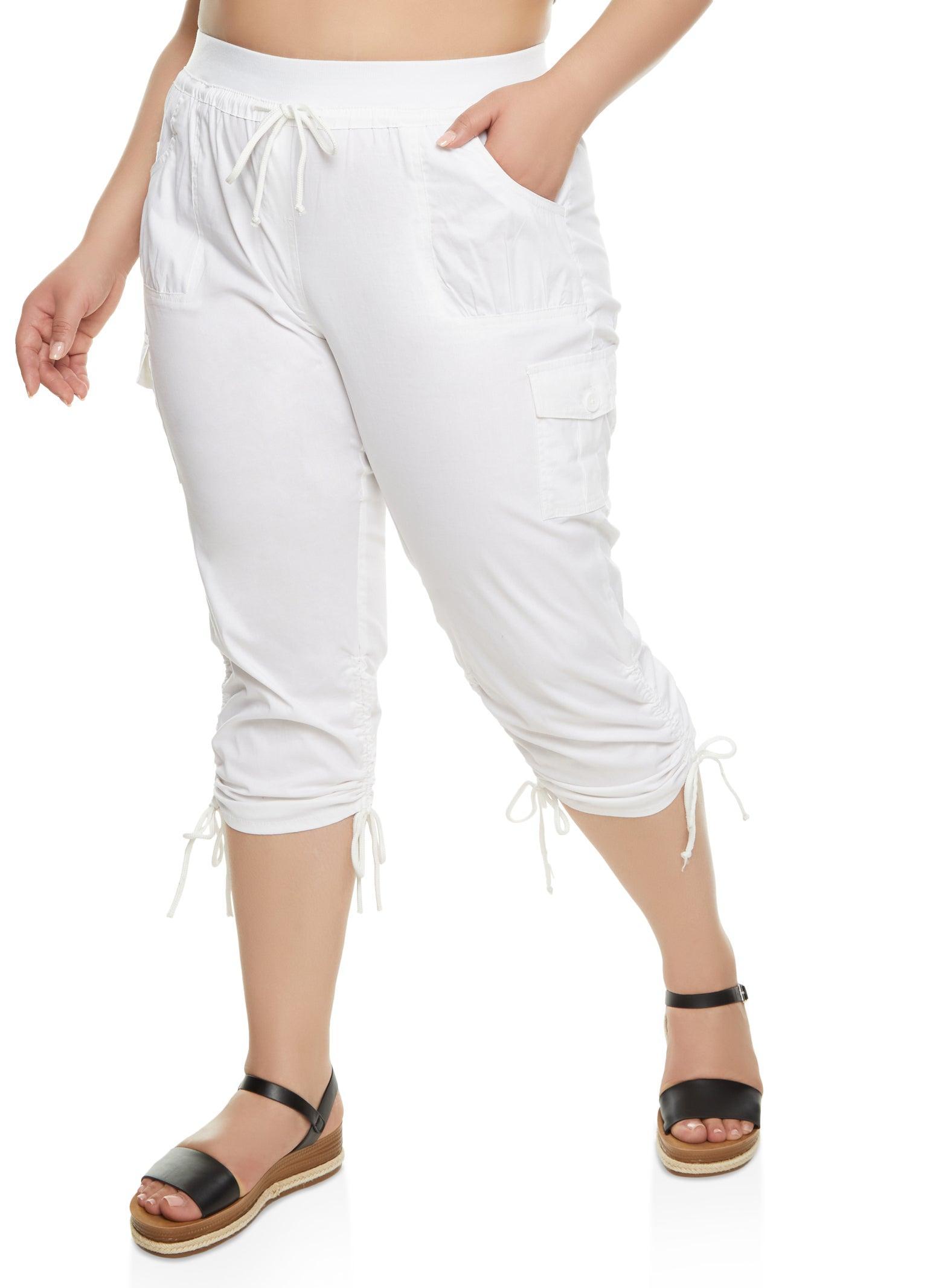 Womens Plus Size High Waisted Ruched Cargo Capri Pants Product Image