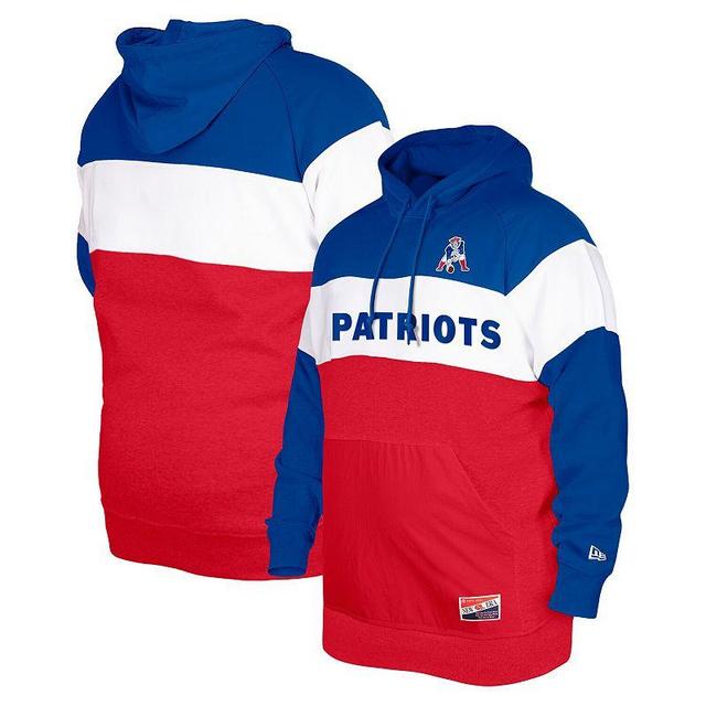 Mens New Era Royal New England Patriots Big & Tall Throwback Colorblock Pullover Hoodie Product Image