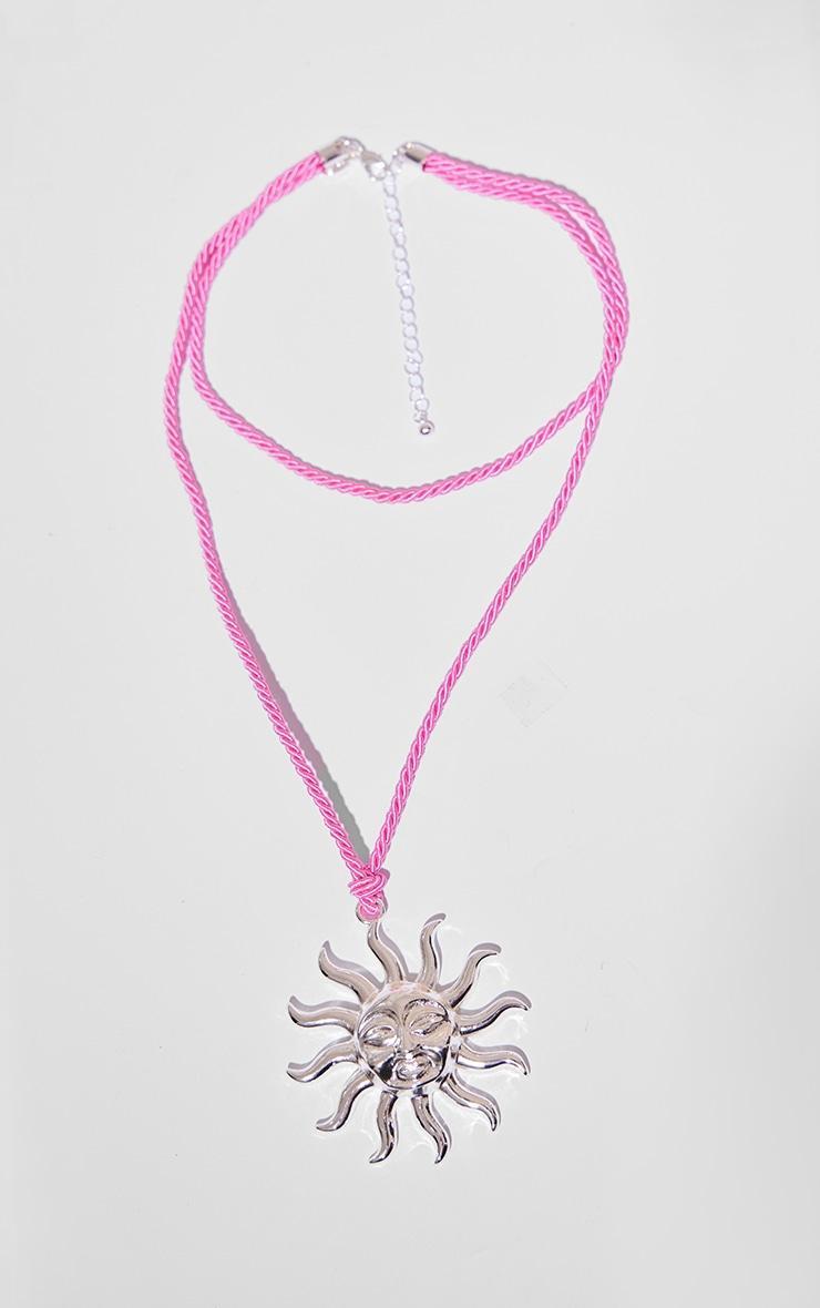 Silver Sun Detail Pink Rope Necklace Product Image