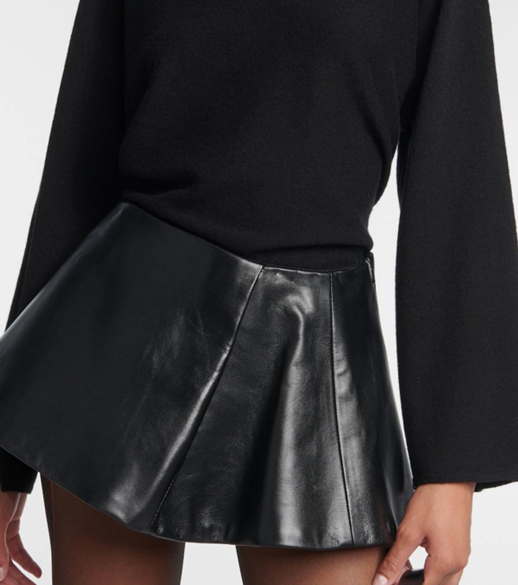 KHAITE Rafla Pleated Leather Mini Skirt In Black Product Image