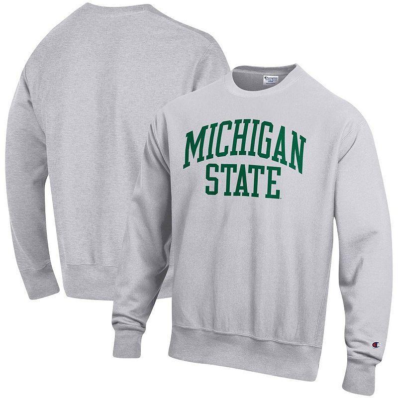 Mens Champion Heathered Gray Michigan State Spartans Arch Reverse Weave Pullover Sweatshirt Product Image