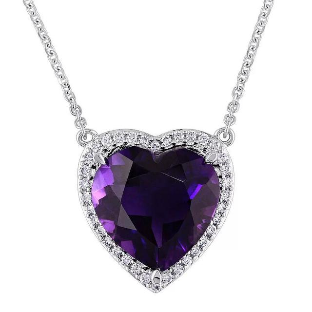 Stella Grace 14k White Gold Amethyst & 1/5 Carat T.W. Diamond Heart Halo Pendant Necklace, Womens Product Image