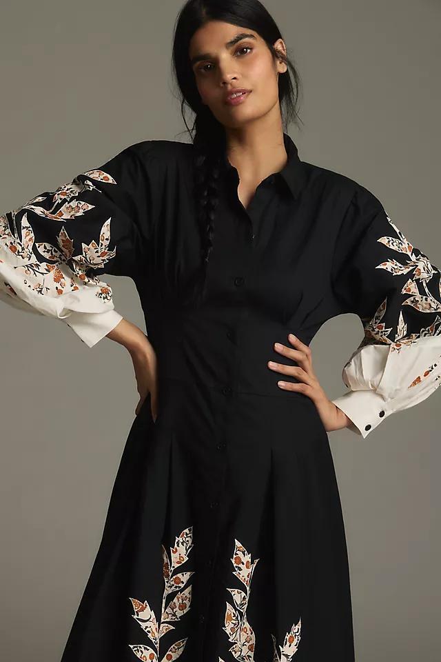 By Anthropologie Long-Sleeve Embellished Midi Shirt Dress Product Image