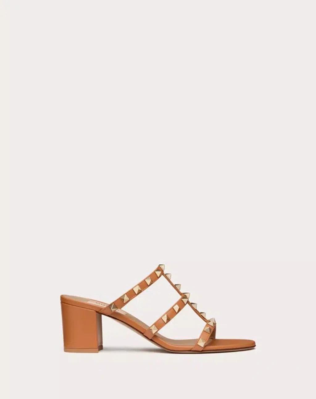 VALENTINO GARAVANI Rockstud 60mm Leather Sandals In Brown Product Image