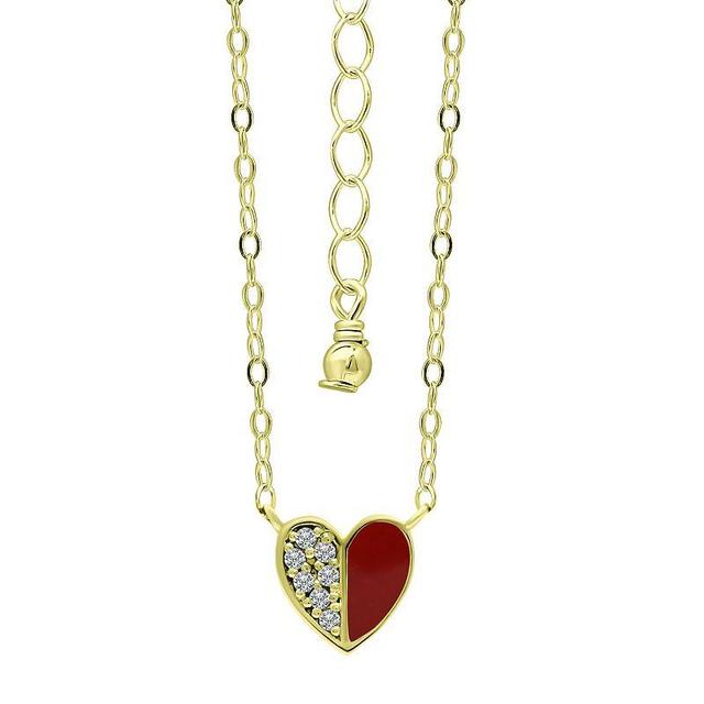 Aleure Precioso Sterling Silver Enamel & Cubic Zirconia Heart Necklace, Womens Red Product Image