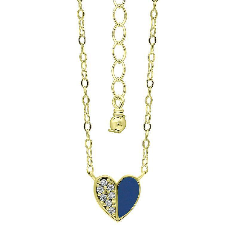 Aleure Precioso Sterling Silver Enamel & Cubic Zirconia Heart Necklace, Womens Dark Blue Product Image