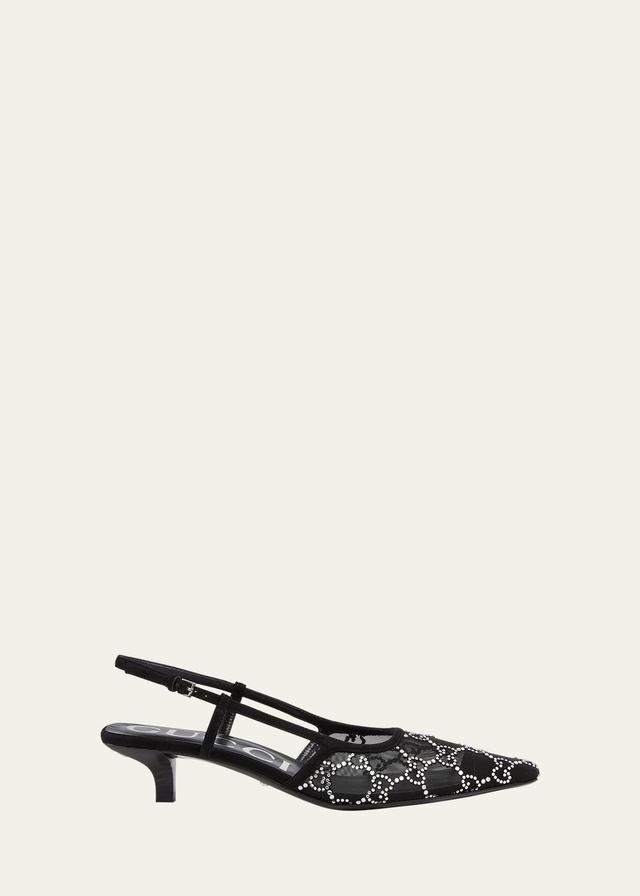 Tom Crystal Gg Mesh Slingback Pumps In Black Product Image