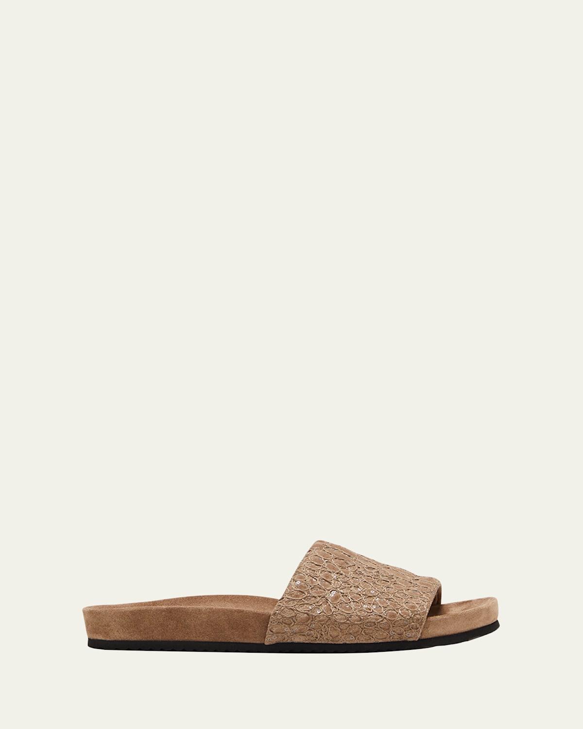 Croco Suede Slide Sandals Product Image