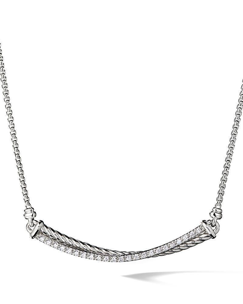 Womens Crossover Sterling Silver & Pav Diamond Bar Necklace Product Image