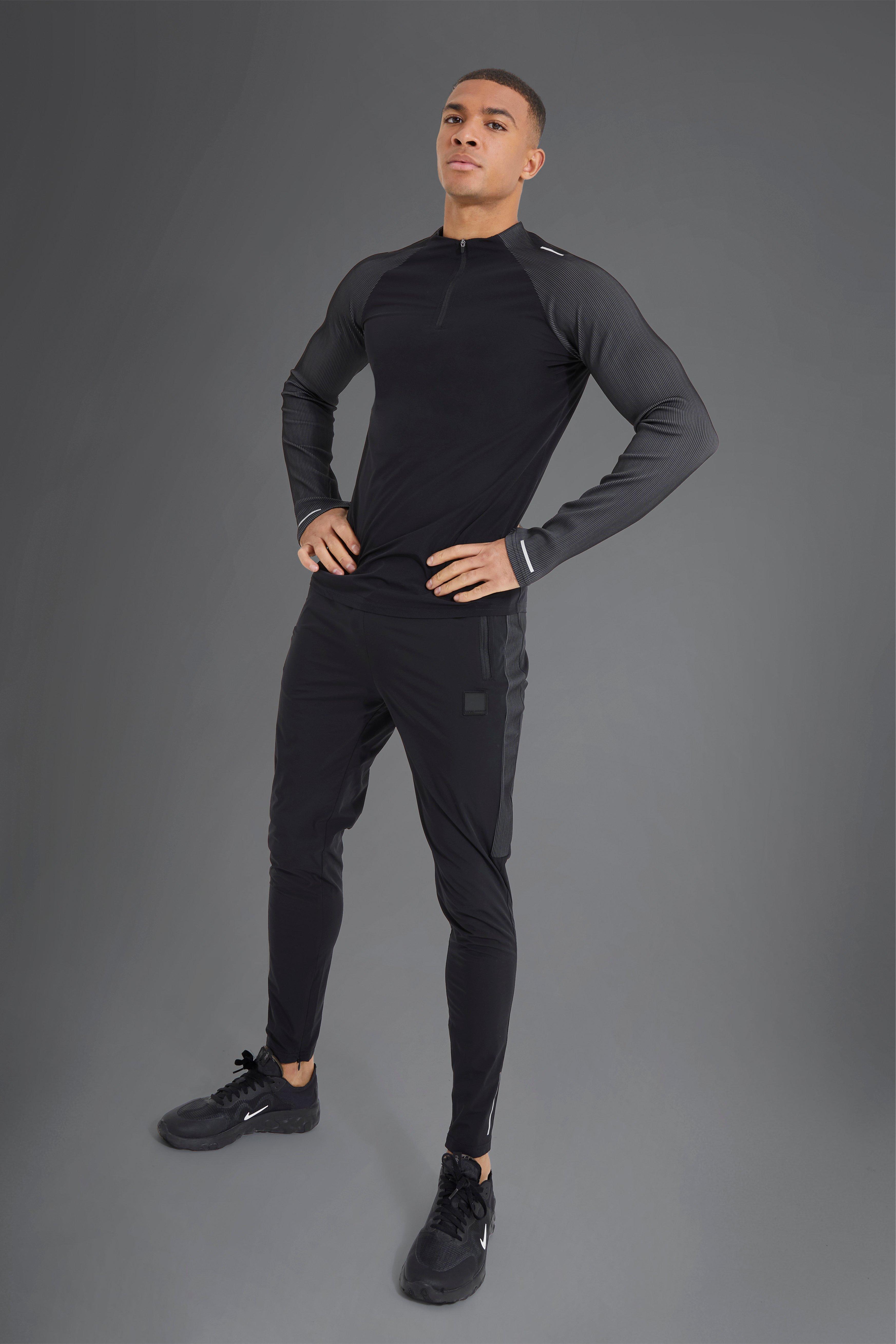 Active Gym Ribbed 1/4 Zip Muscle Fit Tracksuit | boohooMAN USA Product Image