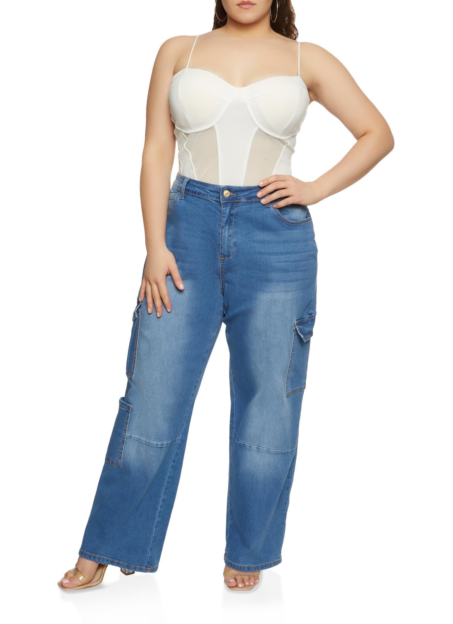 Womens Plus Size WAX Wide Leg Cargo Jeans Product Image