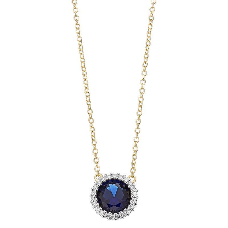 Sterling Silver Two-Tone Cubic Zirconia Necklace with Gold Link Chain, Womens Blue Product Image