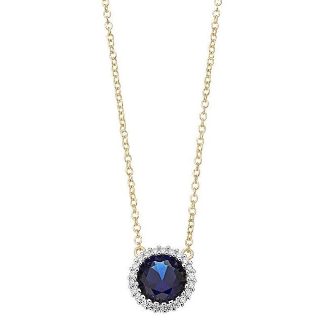 Sterling Silver Two-Tone Cubic Zirconia Necklace with Gold Link Chain, Womens Blue Product Image