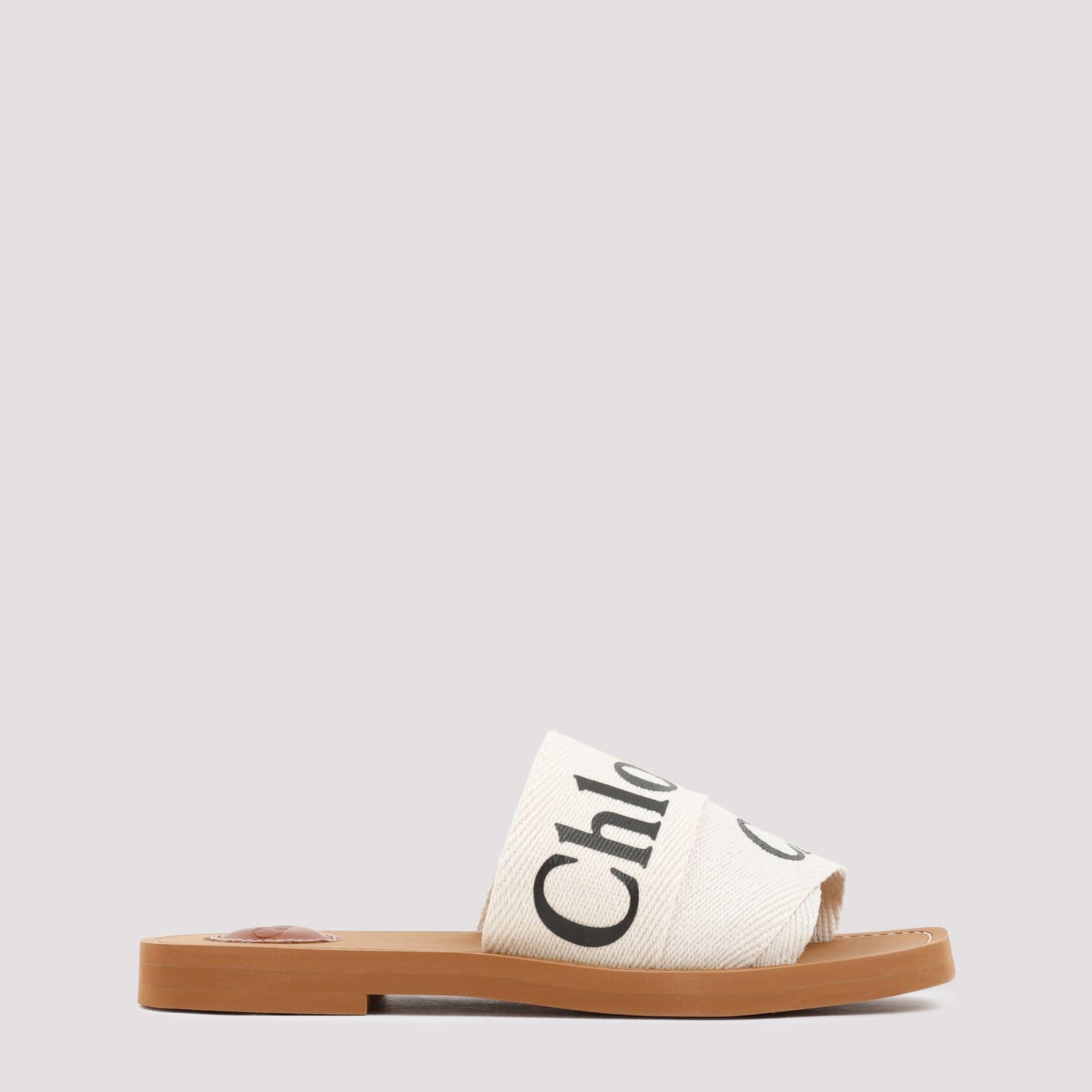 Woody Linen Flat Sandals In White Product Image