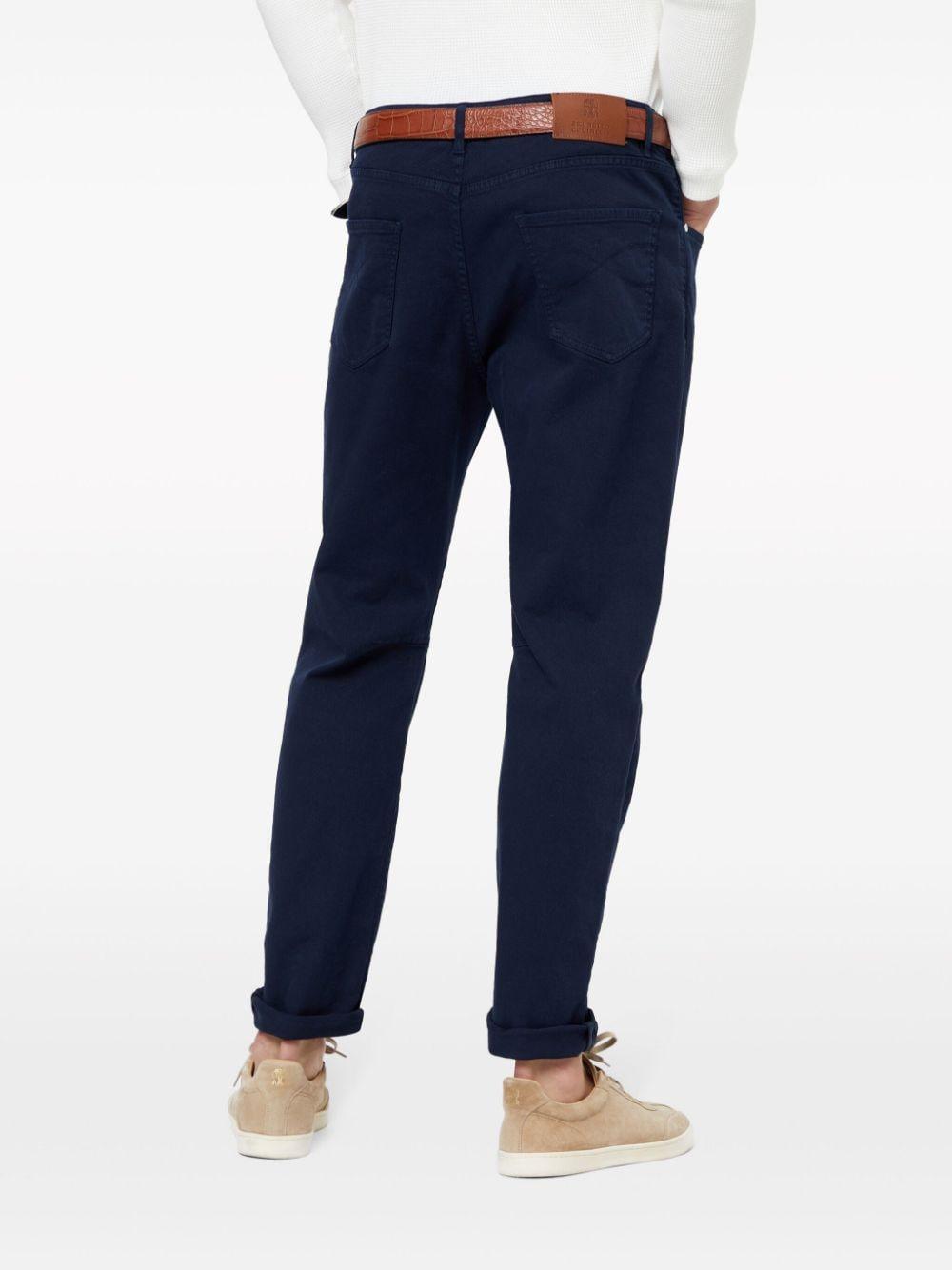 Straight-leg Cotton Trousers In Navy Blue Product Image