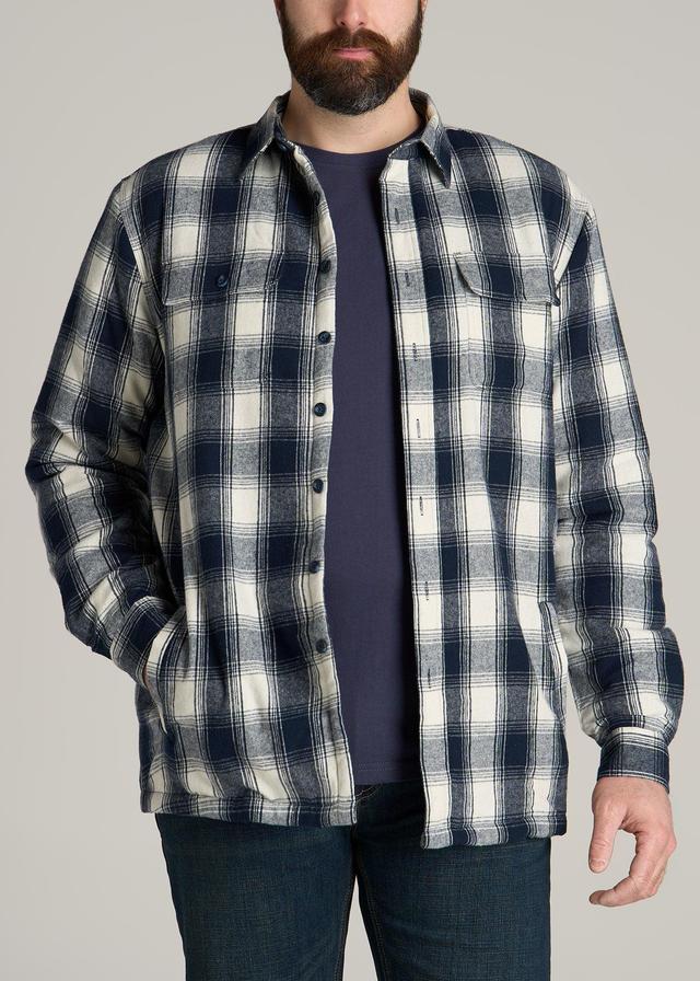 LJ&S Men's Tall Sherpa Lined Shirt Jacket in Midnight Navy & Ecru Plaid Male Product Image