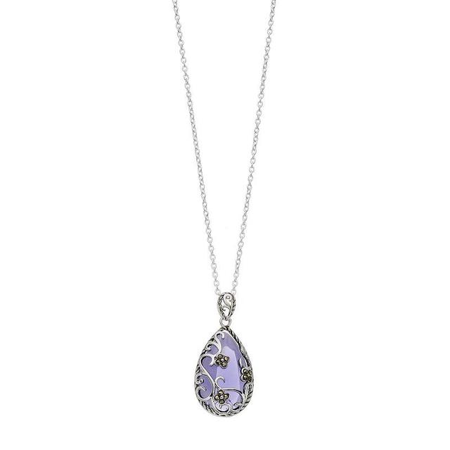 Tori Hill Purple Glass & Marcasite Filigree Flower Teardrop Pendant, Womens Product Image