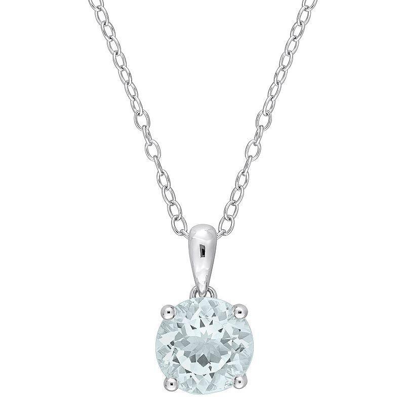 Stella Grace Sterling Silver & Gemstone Round Stud Pendant Necklace, Womens Aquamarine Product Image