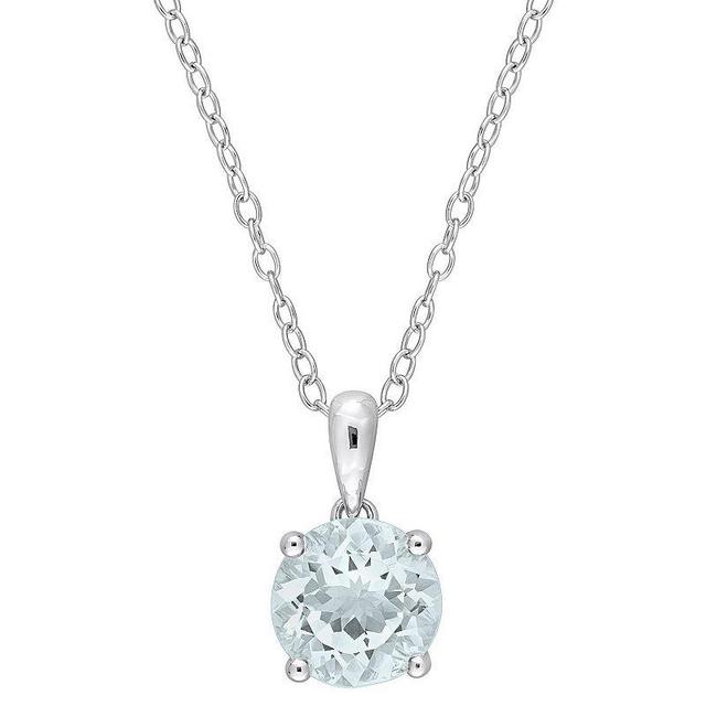 Stella Grace Sterling Silver & Gemstone Round Stud Pendant Necklace, Womens Aquamarine Product Image