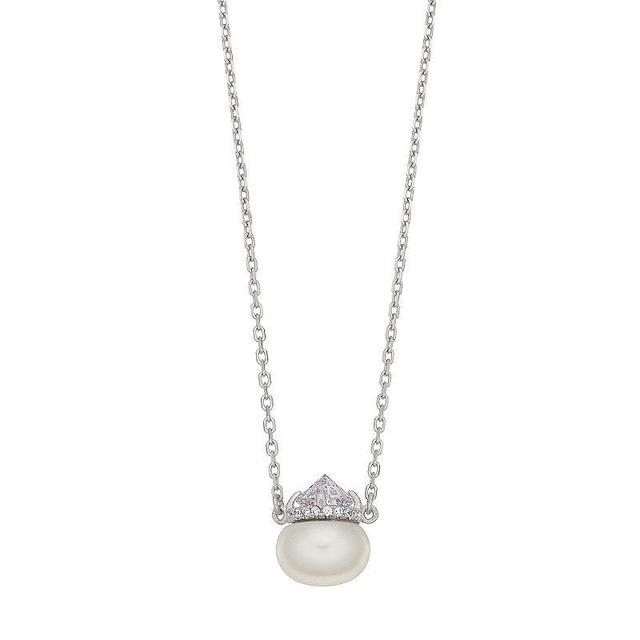 Sterling Silver Freshwater Cultured Pearl & Cubic Zirconia Crown Necklace, Womens Product Image