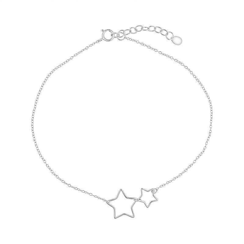 Main and Sterling Sterling Silver Open Star Anklet, Womens Silver Tone Product Image