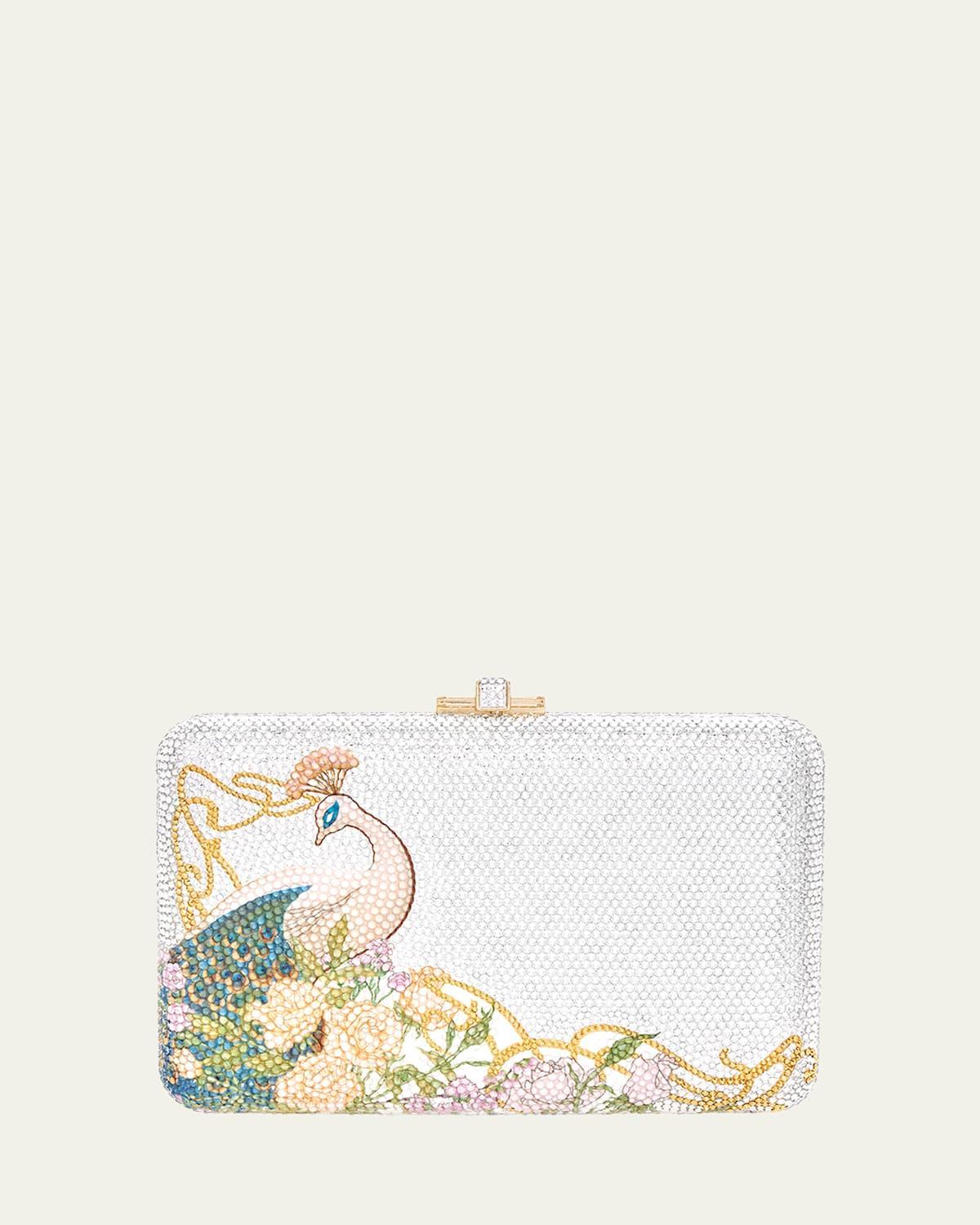 JUDITH LEIBER Regal Peacock Crystal Clutch Bag In White Product Image