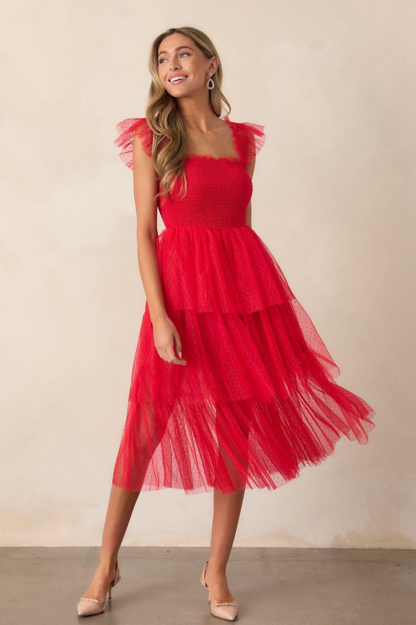 Shine Brighter Red Tiered Midi Dress Product Image