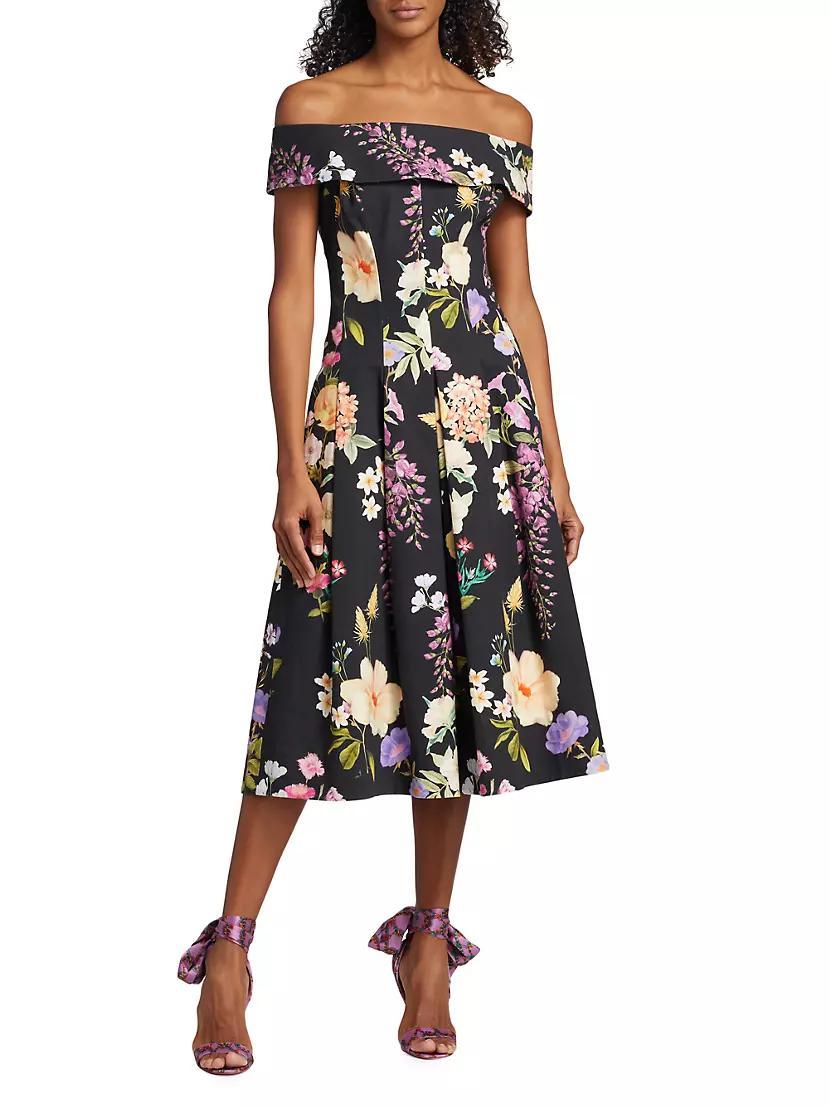 Pleated Floral Stretch Cotton Dress Product Image