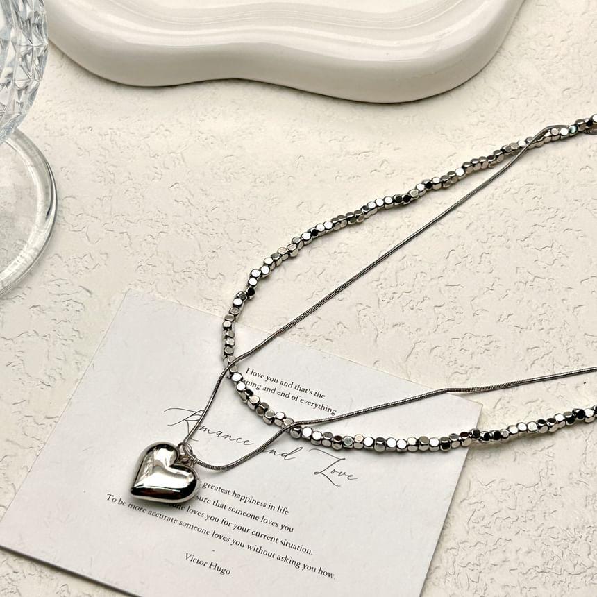 Heart Pendant Layered Alloy Necklace Product Image