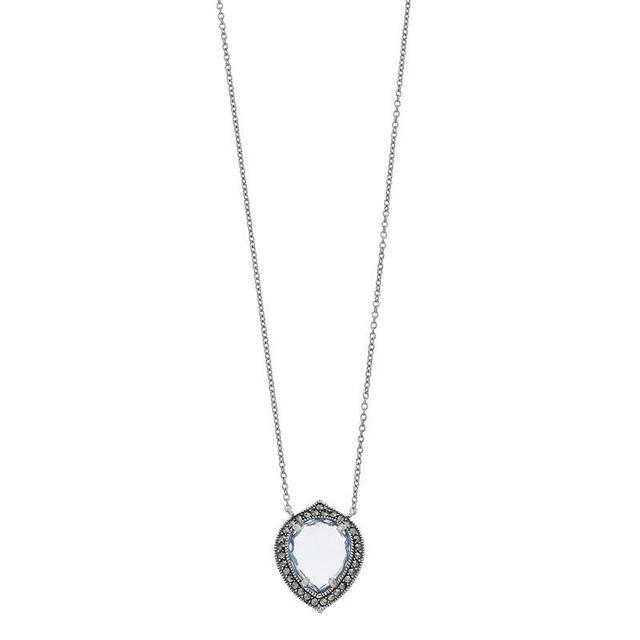 Lavish by TJM Sterling Silver Pear Cut Lab Created Blue Quartz & Marcasite Pendant Necklace, Womens Product Image