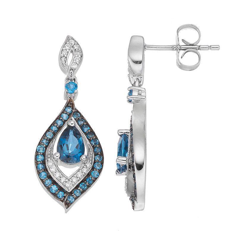 Sterling Silver Blue Topaz & Lab-Created White Sapphire Teardrop Earrings, Womens Product Image